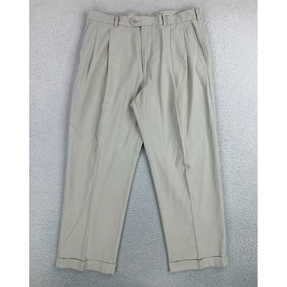 John W. Nordstrom Pants Mens 38x28 Beige Classic Fit Pleated Herringbone Khaki